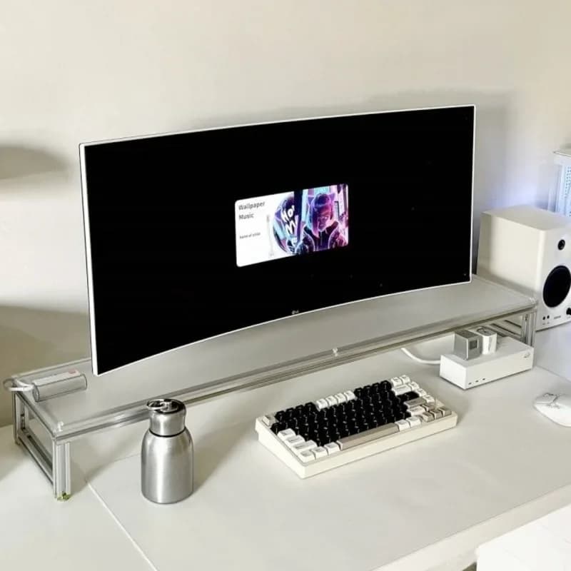 Supporto per monitor in alluminio Riser da tavolo in acrilico Organizzatore per scaffale per laptop Elegante supporto ergonomico in altezza per la configurazione della scrivania dell'ufficio