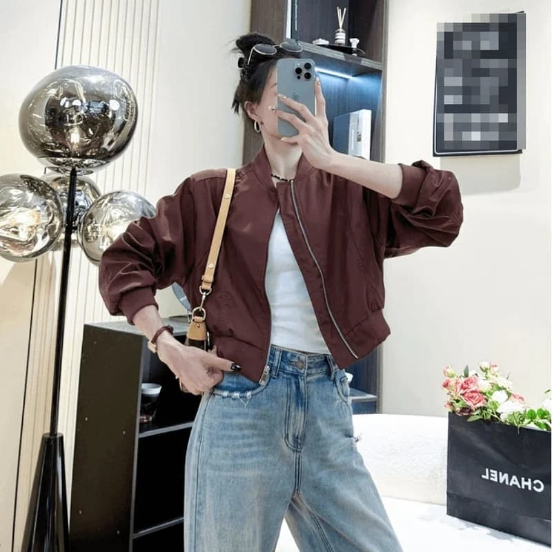 Giacca Corta Casual Versatile da Donna, Top Semplice e alla Moda con Colletto Rialzato, Abbigliamento Sportivo Baseball per l'Autunno, Tendenza