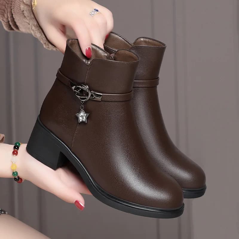 5cm Comfortable All Match Block Heels Soft Leather Boots Winter 2026 Elegant Women's Shoes Warm Ankle Boots for Office Mom Work