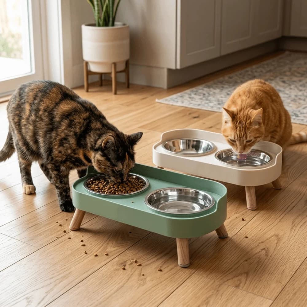 Metal Bowl Pet Double Bowl Adjustable Height Oval Base Frame Dog Food Water Bowl Large Caliber Bowl Multi Color Frame