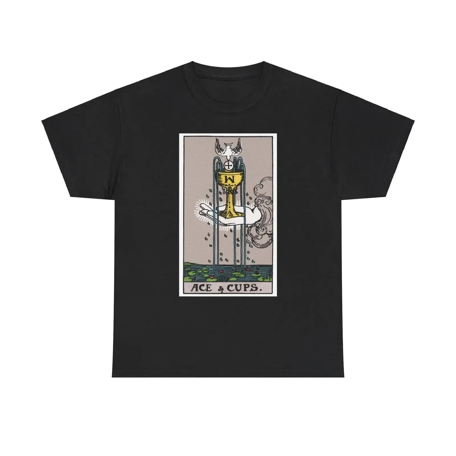 T-shirt vintage con stampa grafica Ace of Cups Tarot Card, lavata, elasticizzata, da uomo, per tutti i giorni, abbigliamento firmato, versatile e morbida