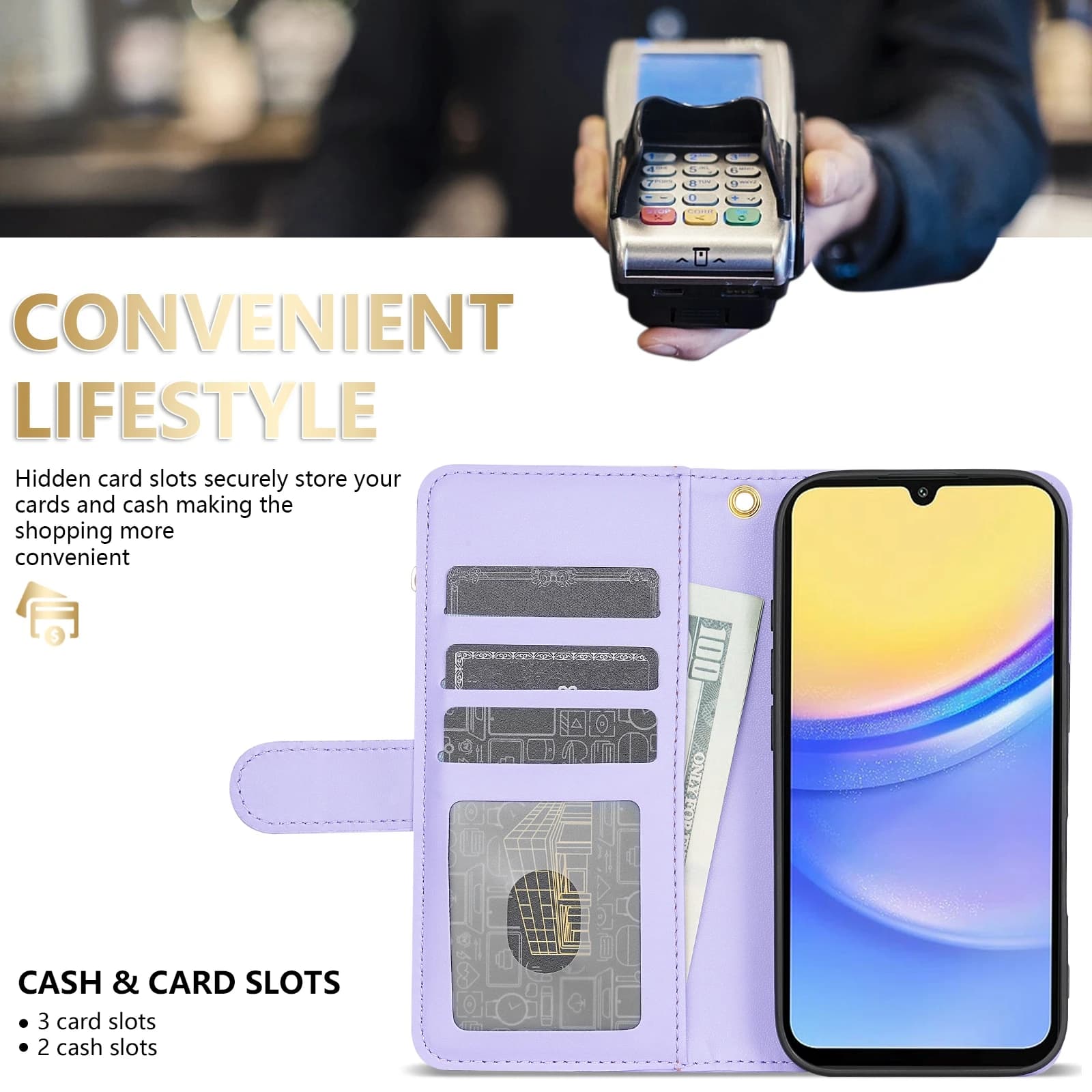 Custodia a Portafoglio in Pelle con Cerniera, Scomparti per Carte e Chiusura Magnetica per Samsung Galaxy A15 A16 A17 A35 A36 A37 A53 A54 A55 A56 A57