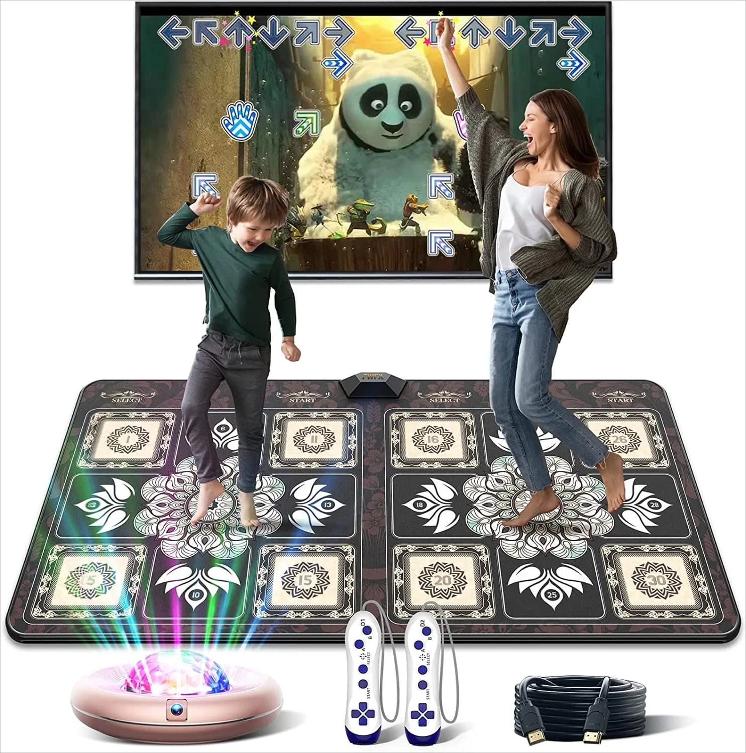 Dance Mat Game for TV/PC Sports Motion Detection Game for Family Double User with Two Controllers with Wireless Handle Non-slip Yoga Mats