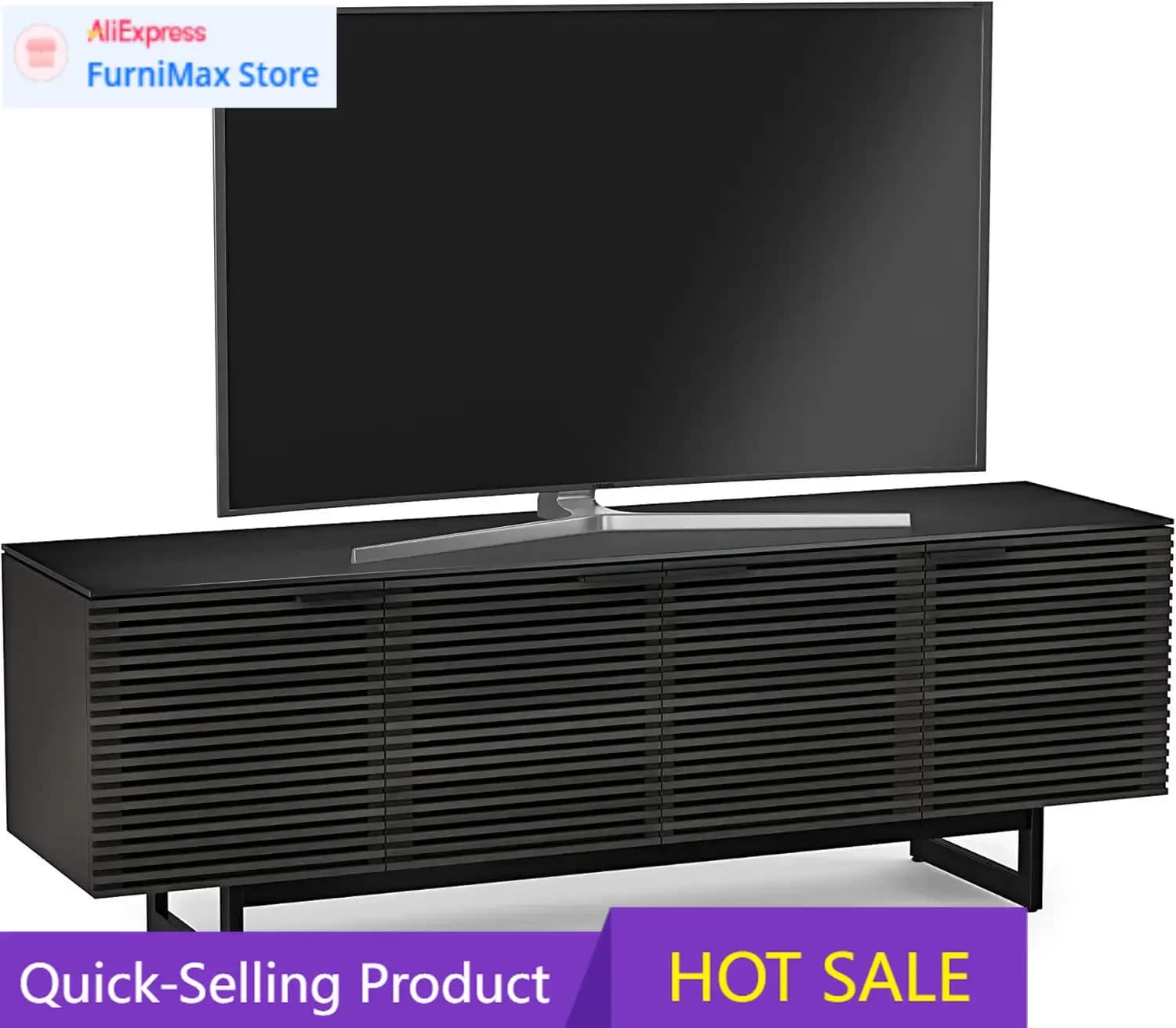 Mobile TV Corridor 8179-79.25'' per TV fino a 85'' con ripiano per soundbar, cassetto portaoggetti, gestione cavi e vano porta telecomando