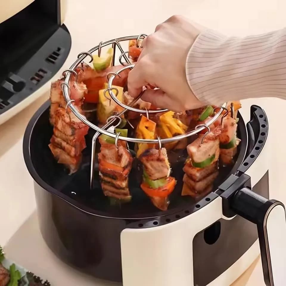 Round Stainless Steel Air Frying Grid with Grilled Vertical Grill Barbecue Grill Suspended Spiedini for Outdoor Home Kitchen