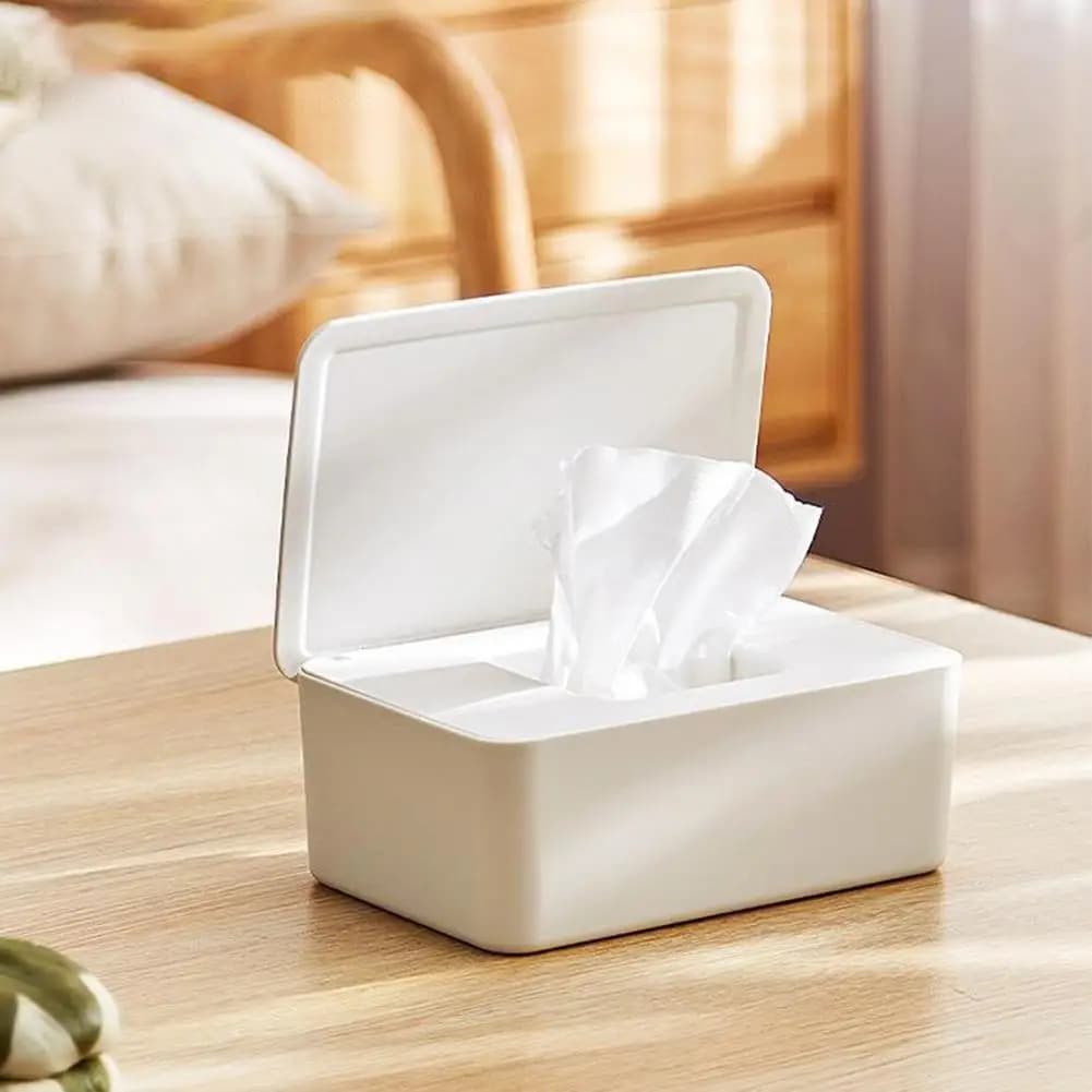 Nuova scatola di fazzoletti bagnati Dispenser di salviette antipolvere Scatola di fazzoletti portatile Scatola di immagazzinaggio con coperchio per auto Home Office Desktop Organizer F3z0