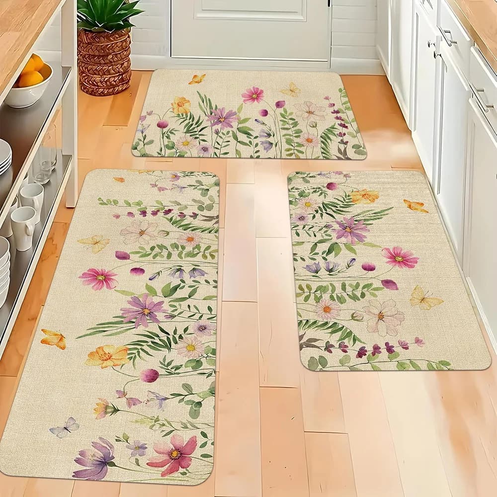 Primavera Estate Fiori ad acquerello Tappetino da bagno Balcone Corridoio Cucina Galleggiante Camera da letto Comodino Tappetino per bagno Tappetino per WC