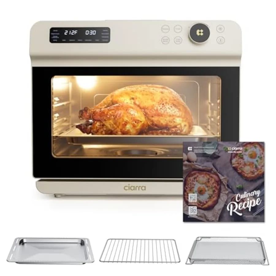 Forno a Vapore da Banco 12-in-1 con Friggitrice ad Aria, Combo Forno a Vapore e Friggitrice ad Aria Nosh Oven Pro da 25.4QT - Tostapane a Convezione, Funzione Cottura, Autopulizia