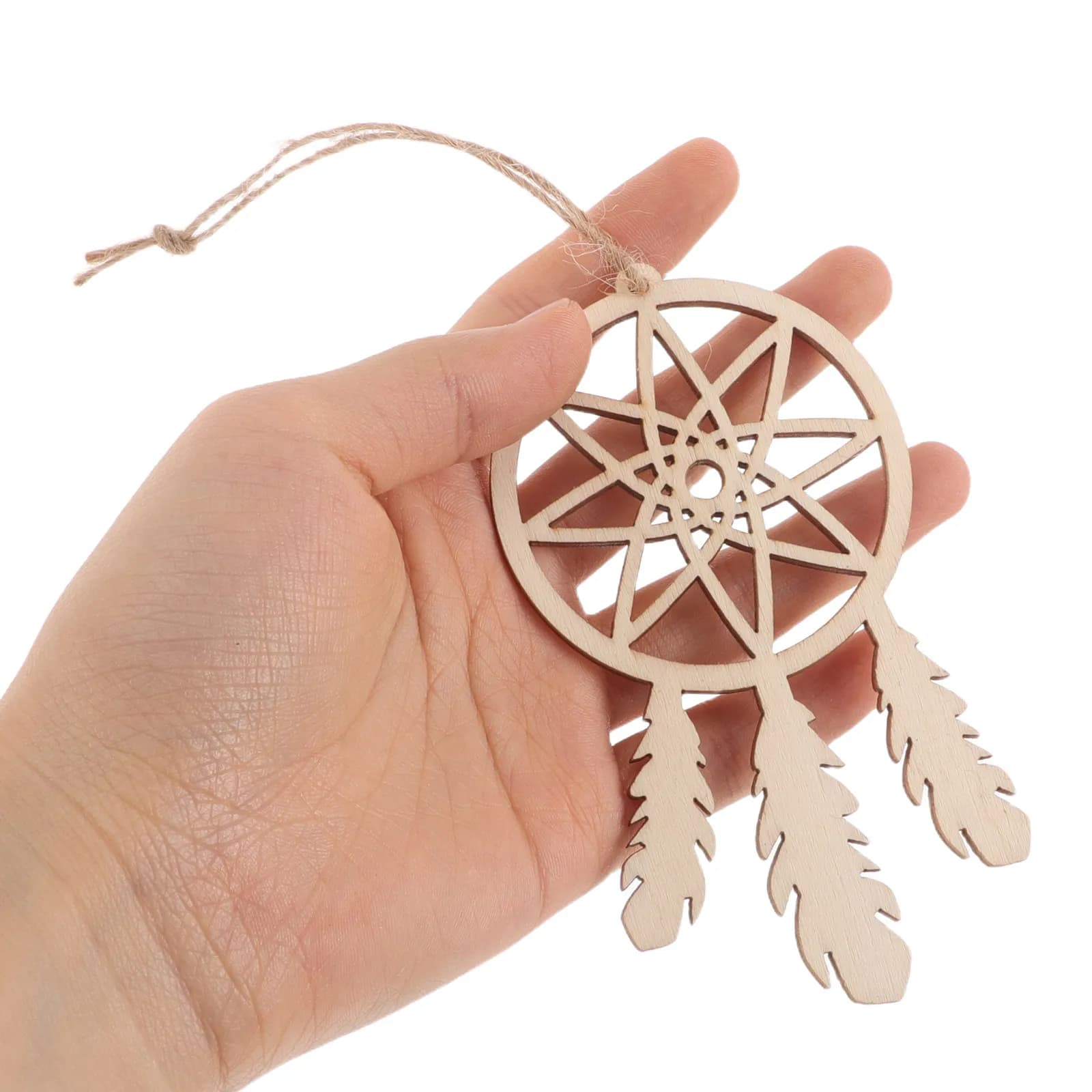 20Pcs Wooden Dreamcatcher Ornaments Natural Wood Boho Wall Hanging Bedroom Decoration Rustic Tassel Craft Supplies