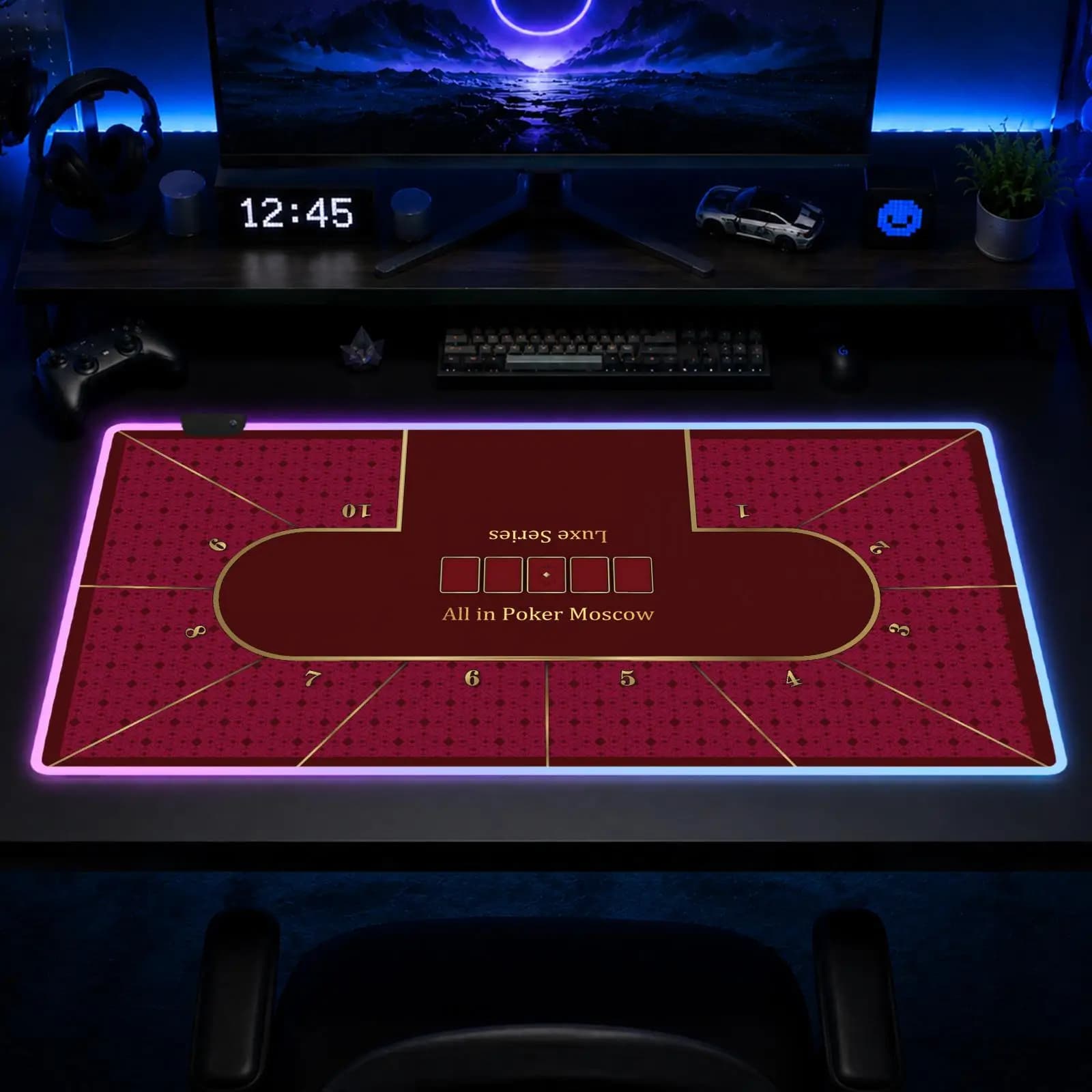 Tappetino per Mouse da Gioco Moscow Poker, Tappetino XXL RGB per Scrivania, Tappetini LED per Tavolo, Tappetini Retroilluminati in Gomma per Desktop