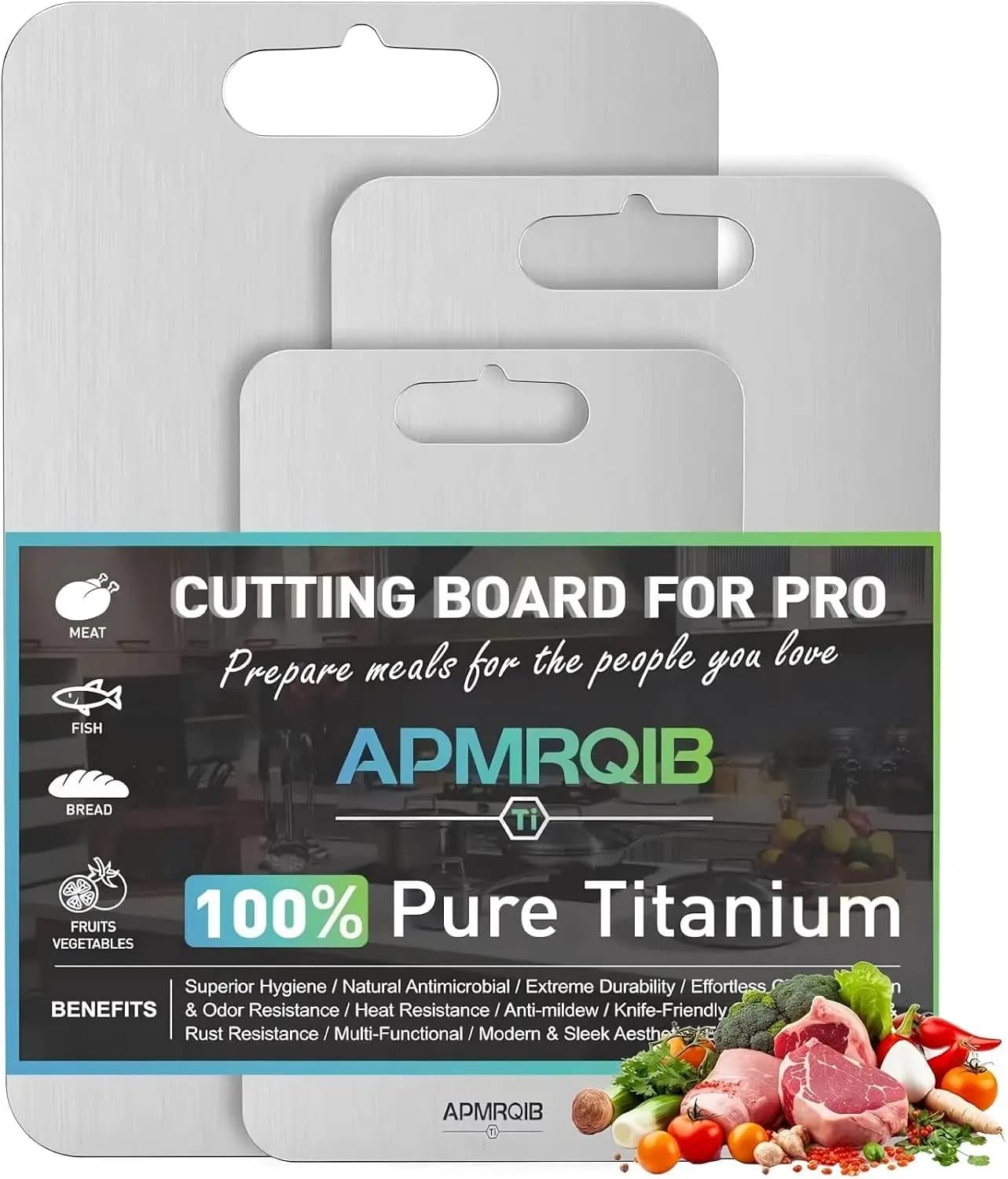 Titanium Cutting Board Set of 3, 100% Pure Non Toxic Double Sided Kitchen Chopping Board, Hygiene Durable Dishwasher Safe for Meat, Vegetables, Charcuterie (XL+L+M)