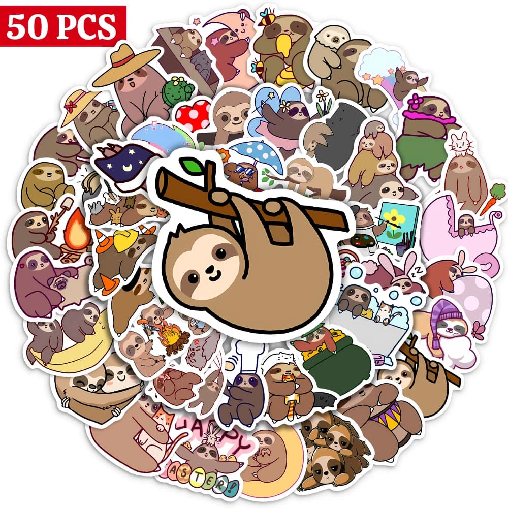 10/25/50PCS Cute bradipo Animal Cartoon Stickers per Laptop bagagli telefono Scooter divertente decalcomania in vinile per bambini ragazza regalo per bambini