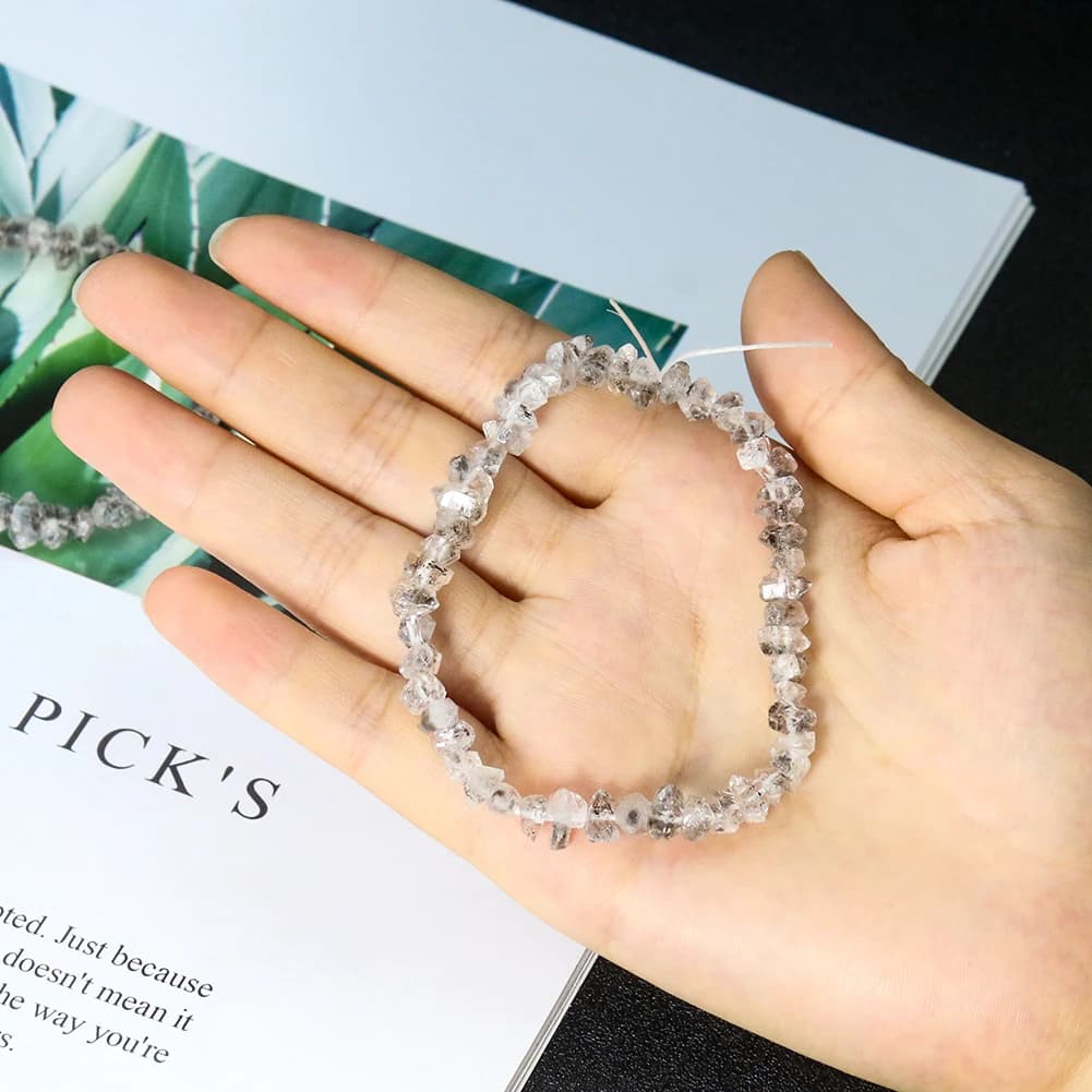 Bracciali con Perle di Cristallo di Quarzo Herkimer Naturale Grezzo, Amuleti per Guarigione, Yoga, Energia, Souvenir per Banchetti, Wicca