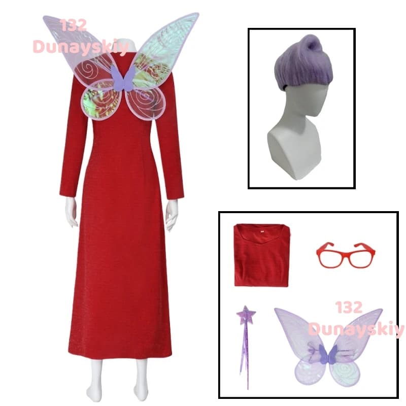 Mother Fairy Madrina Cosplay Costume Fairy wings Magic Bastone God Long Dress Red Woman Puntelli for carnival parties