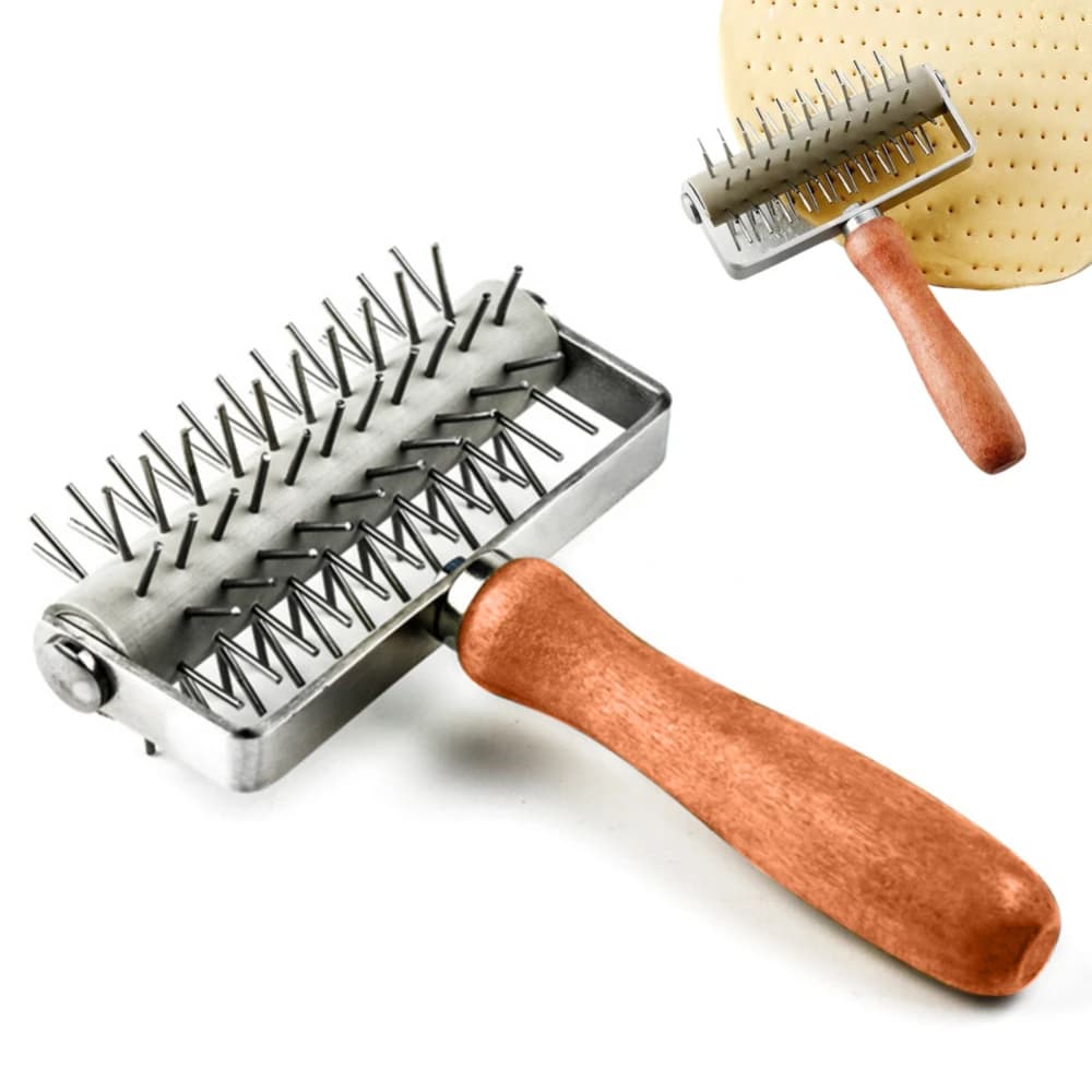Stainless Steel Wheel Pizza Bread Needle Puncher Roller Pie Pastry Dough Roller With Wooden Handle For Baking Making Supplies