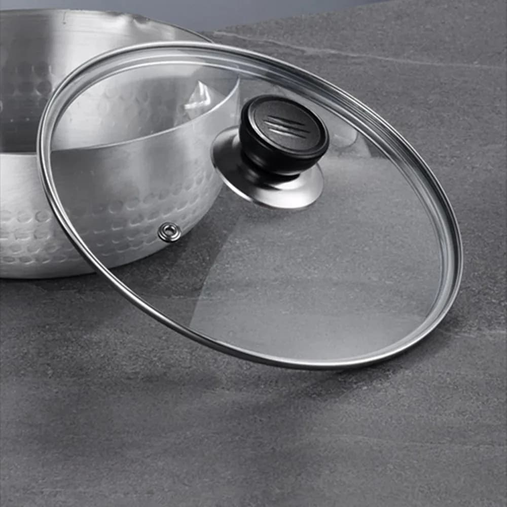 Durable universal cover in visible tempered glass covered parts stainless steel round pots kitchen accessories