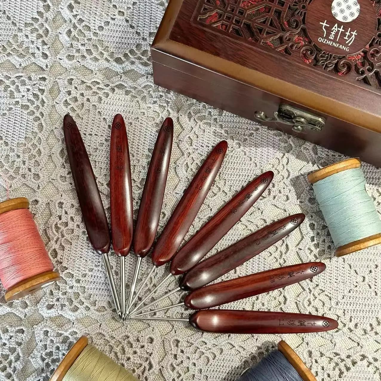 Seven Needles Square Blood Sandalwood Wood Fish Fifth Generation Crochet, Hand Knitting, Wool Finished Crochet Crochet DIY Tools