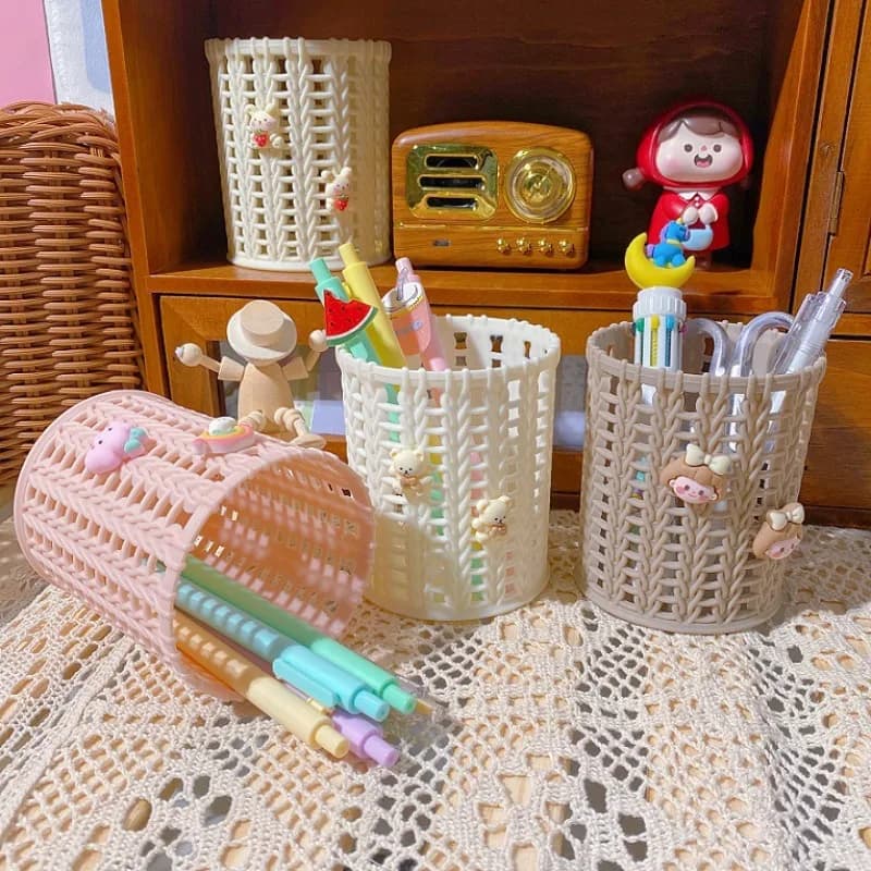 Simpatico organizer da tavolo per animali per la scuola, portapenne cilindrico creativo per ufficio, contenitore rotondo per cartoni animati con scrivania a cassetto