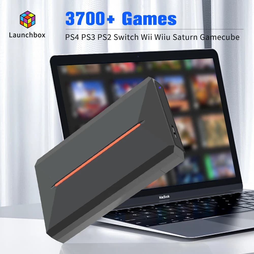 Disco rigido esterno da gioco Launchbox da 500GB per giochi PS4/PS3/PS2/PS1/Wii/Gamecube/N64 HDD con 3700 + giochi Plug & Play per PC WIN