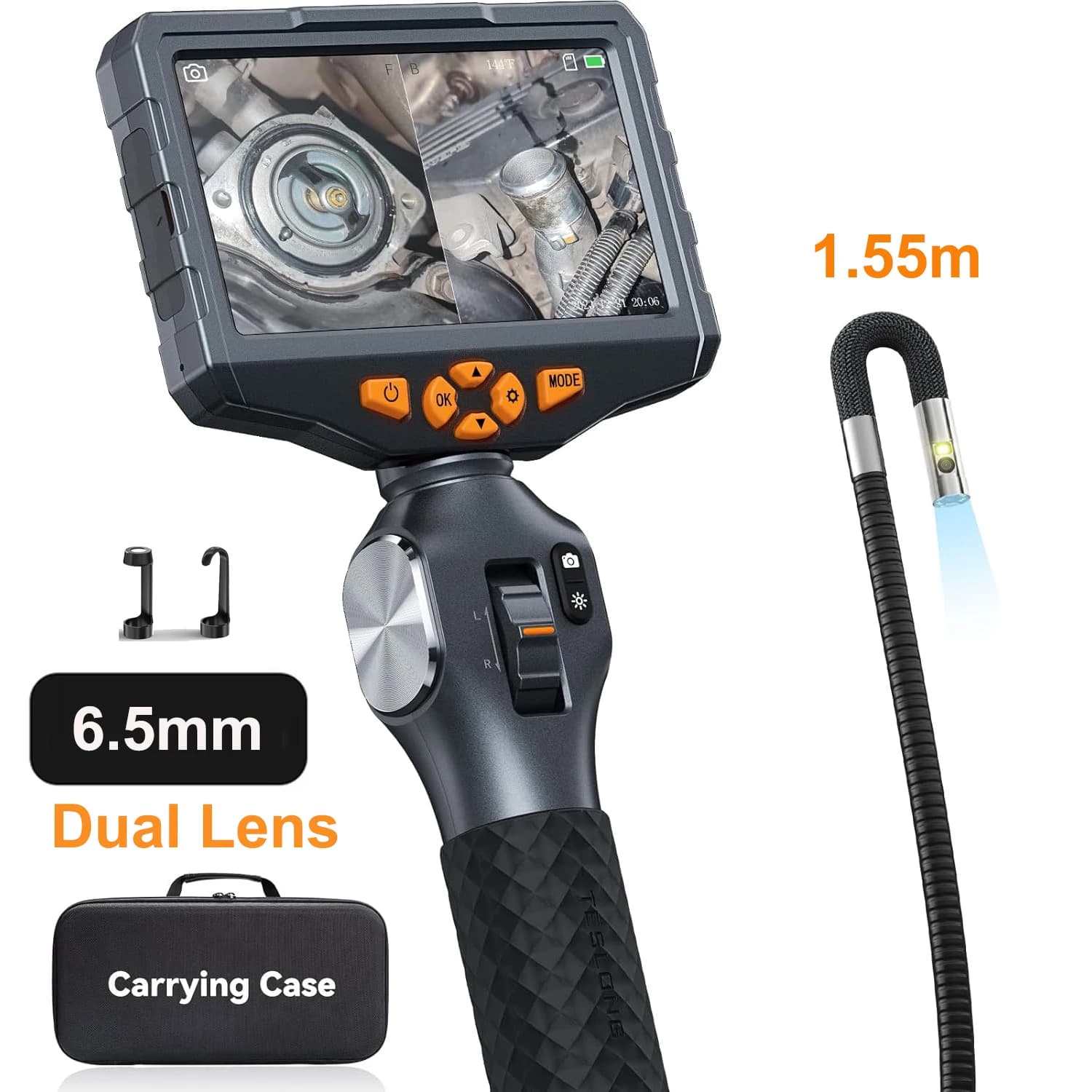 TESLONG TD500 6.5MM endoscopio articolato a doppia lente 1080P 5 pollici IPS telecamera endoscopica a due vie a 360 ° con WIFI