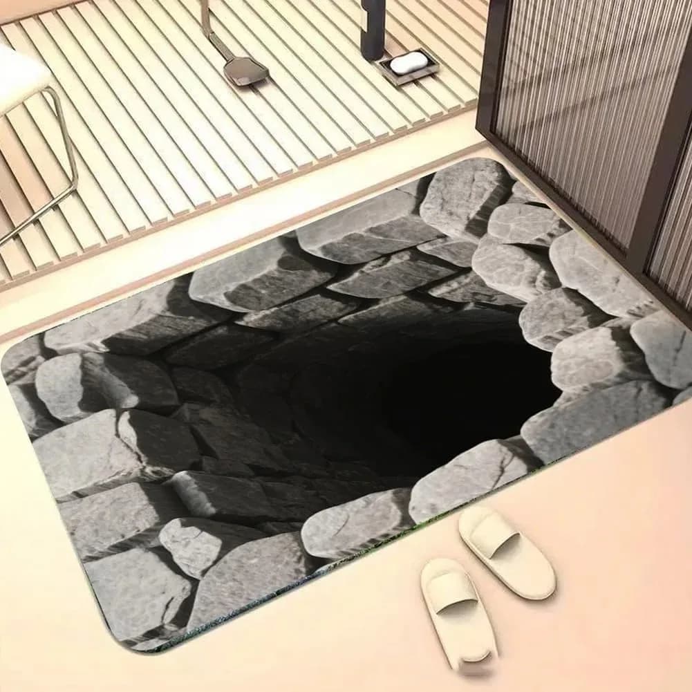 3D effect door pad with optical illusion, anti-slip, for fun jokes and captivating domestic inputs