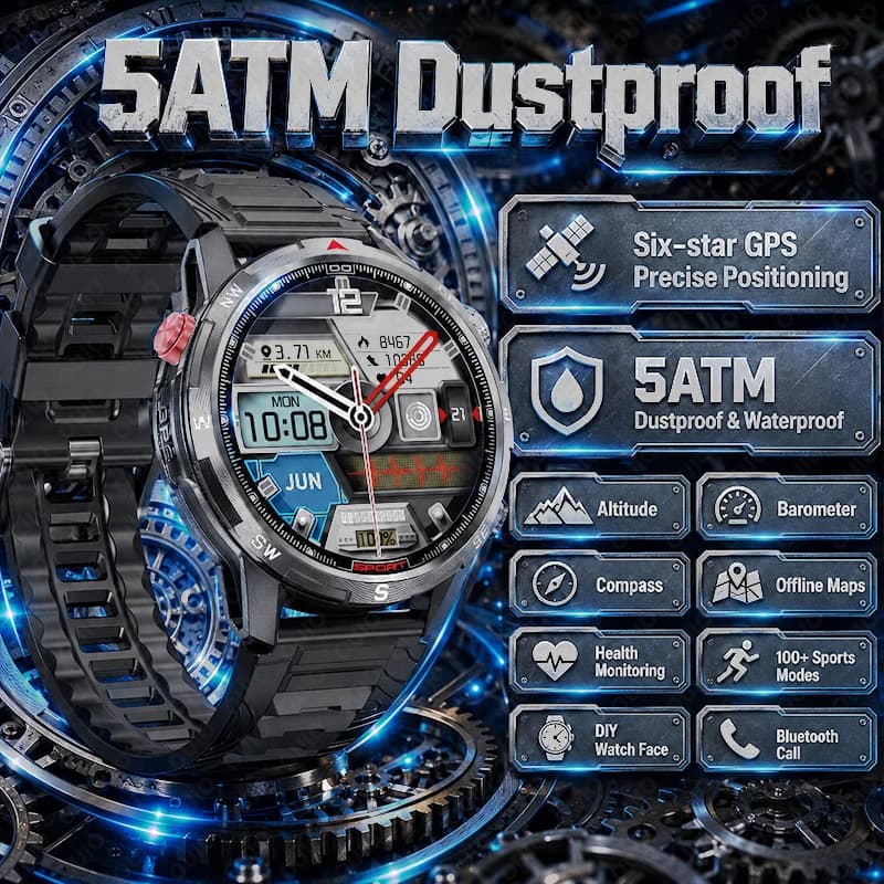 Multifunctional Sports GPS Smartwatch 5ATM Waterproof Altimeter Barometer Compass Video Watch Faces Health Tracking Sports Watch