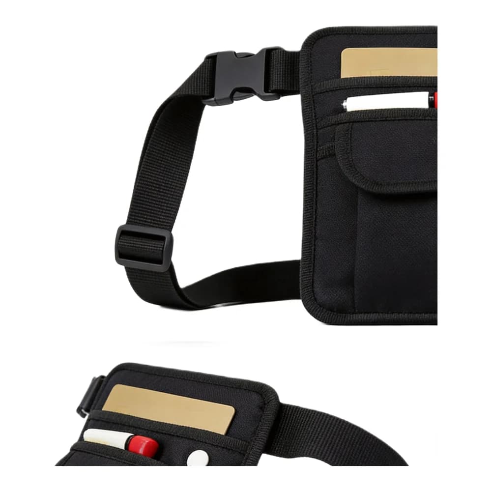 Black Nylon Adjustable Waist Money Pouch Bag 5 Pocket Organizer Belt For Waiters Nurses Security Guards Gardening Tool Storage