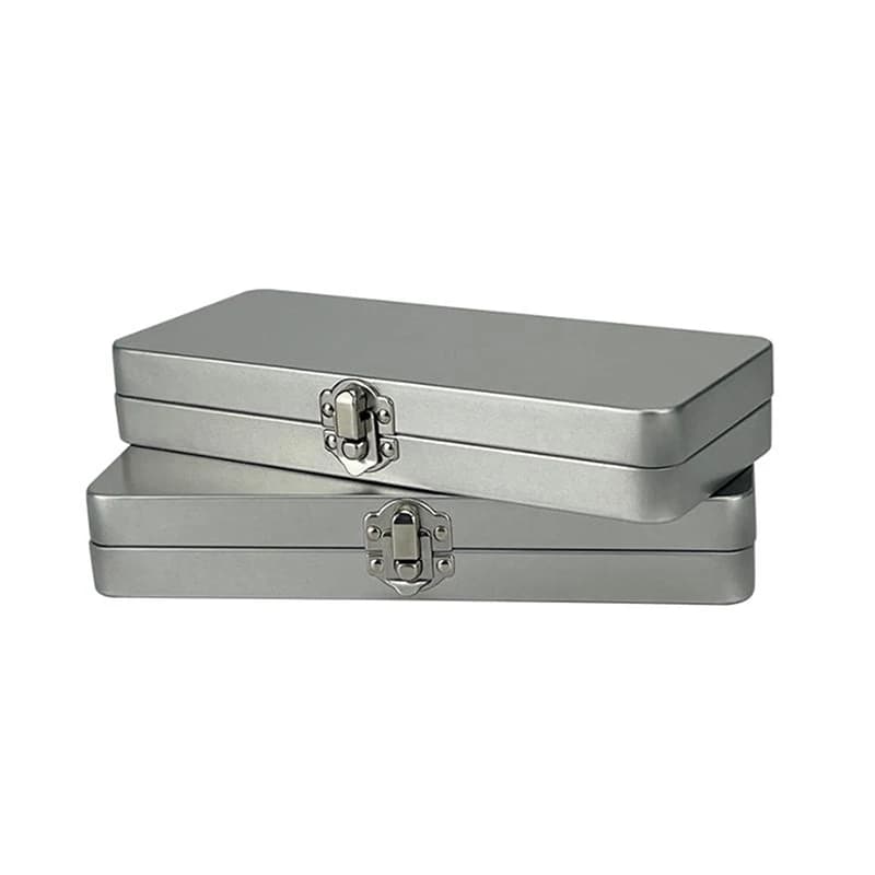 Durable Silvery Gray Metal Rectangular Cosmetics Box With Lid-Ideal For Bills,Office Supplies Storage-Perfect For Home,Office