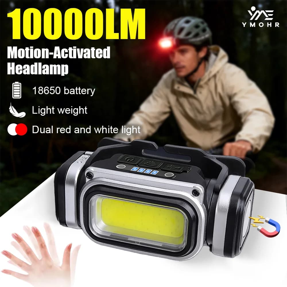 LED Front Lamp with IR Sensor, Rechargeable with 18650 Battery, Waterproof Magnetic Light for Camping, Fishing and Open Work