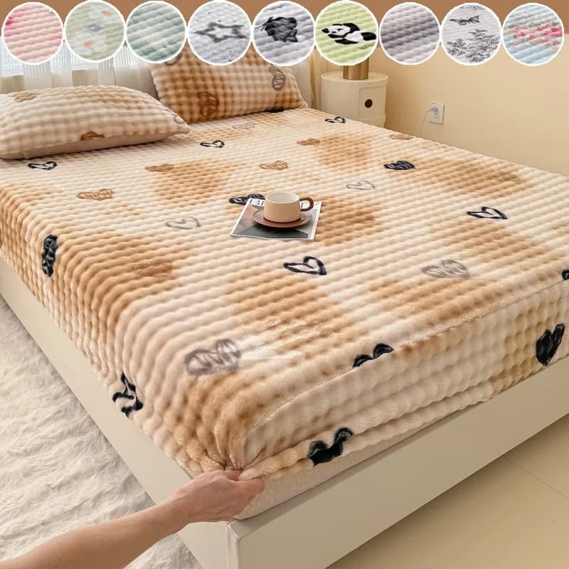 Coprimaterasso Elasticizzato in Flanella Premium, Copriletto Invernale Spesso e Caldo in Velluto, Biancheria da Letto Termica 150/180/200cm