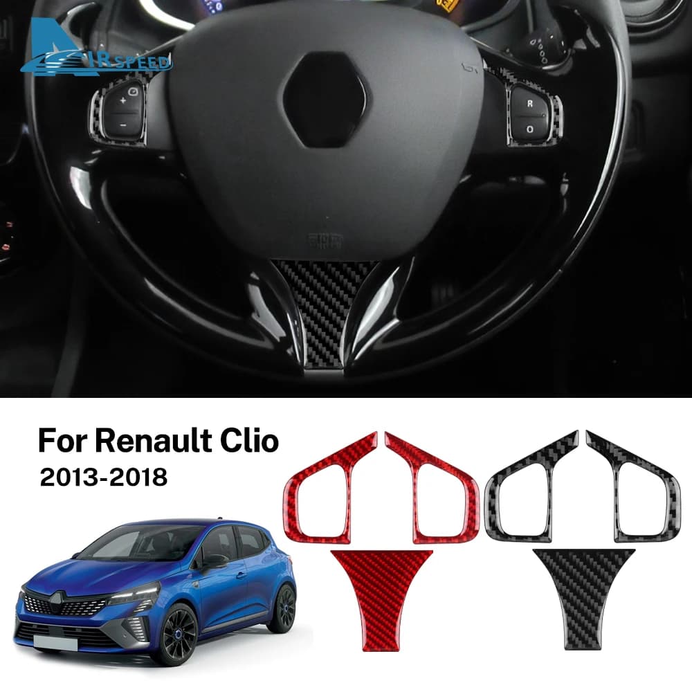 Adesivo per Pannello Pulsanti Volante in Vera Fibra di Carbonio Morbida per Renault Clio 4 Mk4 IV 2013 2014 2015 2016 2017 2018