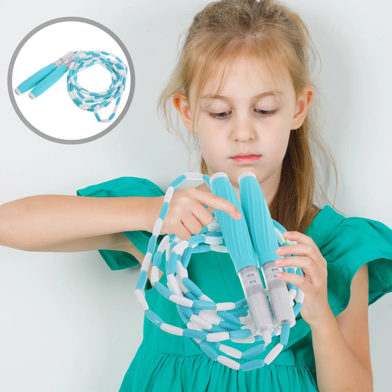 Adjustable Jumping Cord with Soft Beads for Children 5-12 Years, PVC PP Silicone Beads, Light Jumping and Portable for Elementary School
