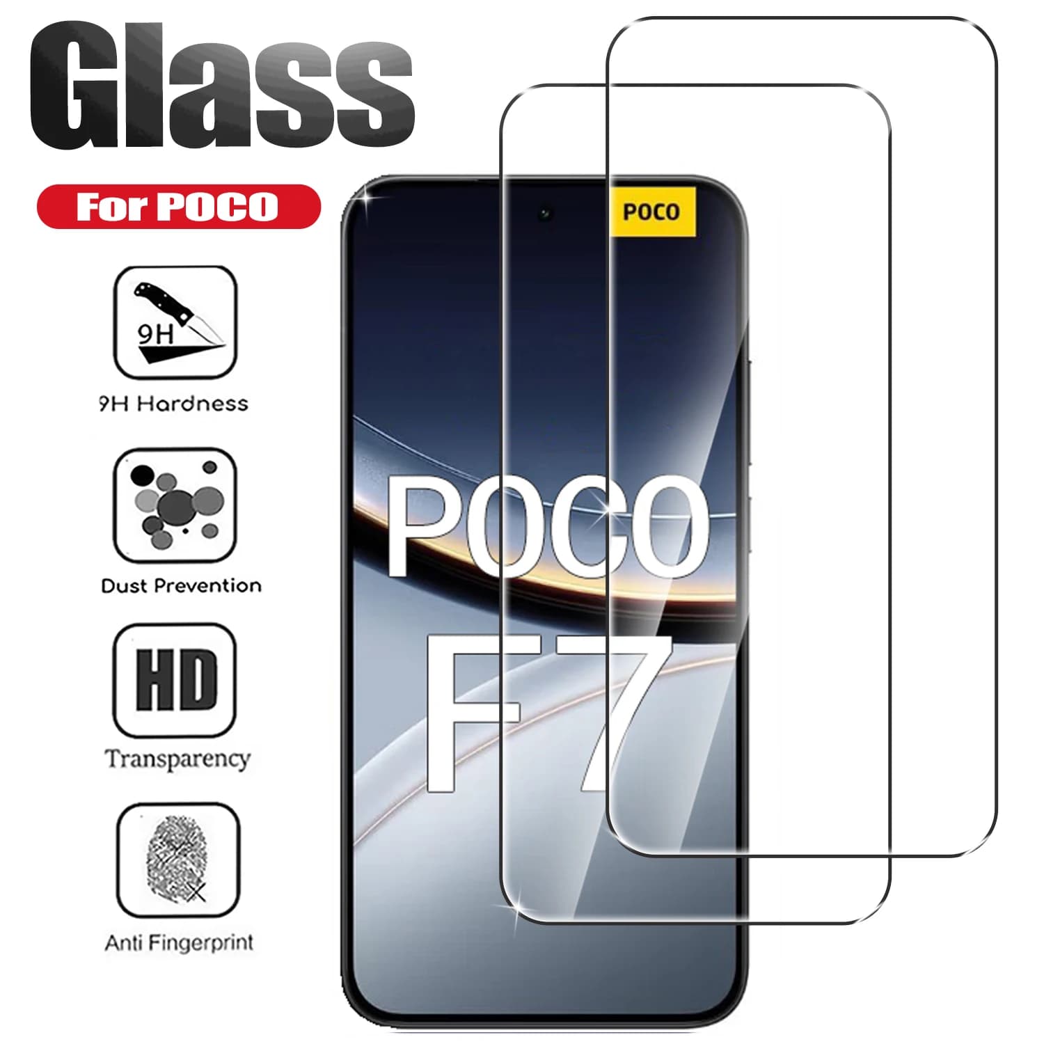 2Pcs Tempered Glass For Poco F7 Ultra F6 F5 F4 F3 GT HD Screen Protector On Xiaomi Poco F7 Pro Protective Cover Glass