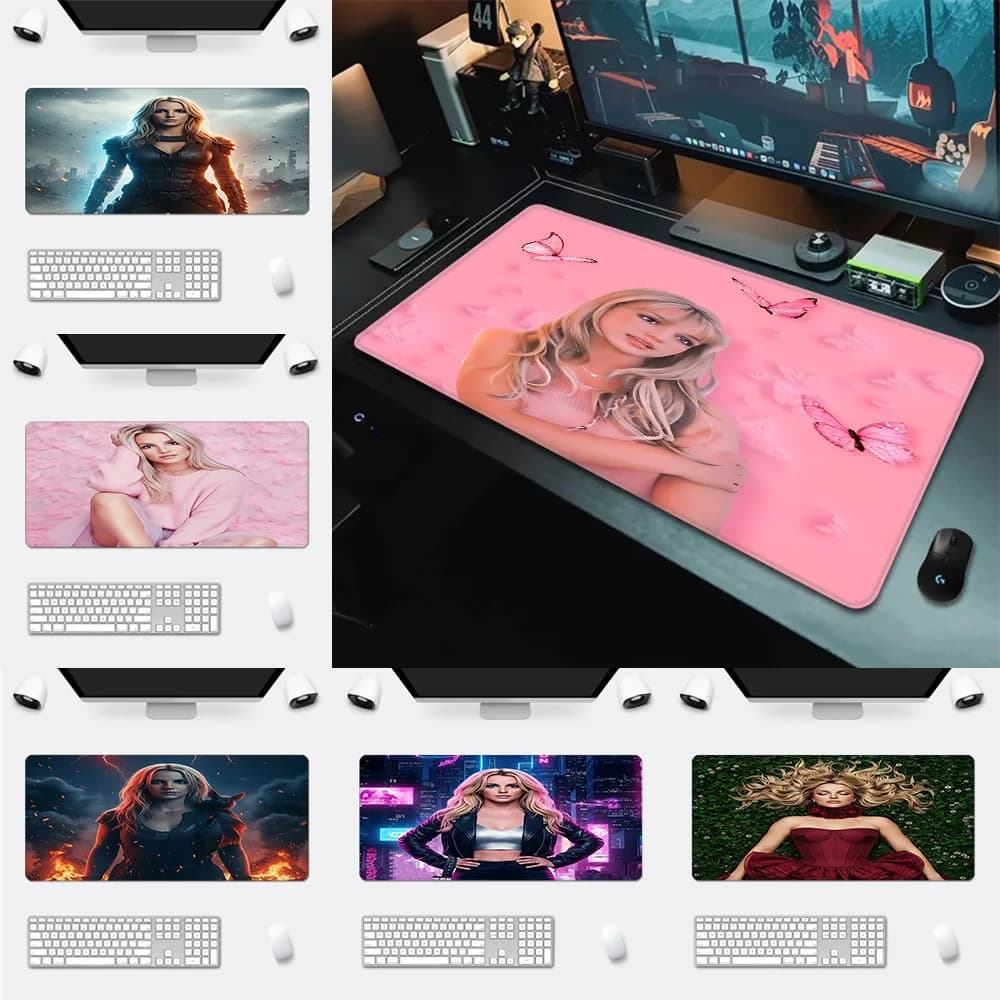 Tappetino per mouse De Britney Spears Singer con stampa HD, per giocatori di computer, con bordo bloccabile, antiscivolo, XXL 90x40 cm, per tastiera e scrivania PC