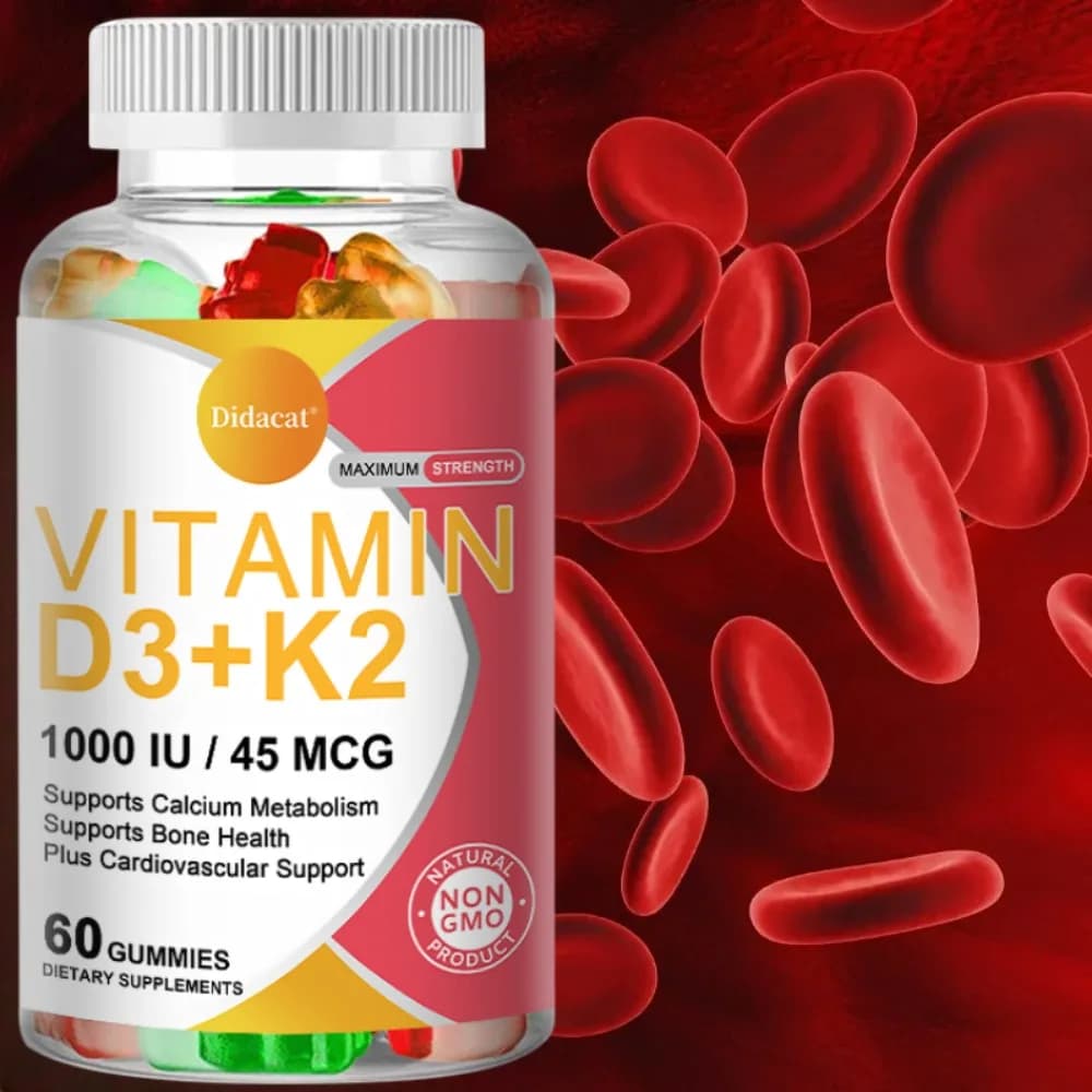 1000 IU Vitamin D3 + 45 Mcg Vitamin K2 Gummies for Bone & Joint Health Increase Immunity Promotes Healthy Muscle Function