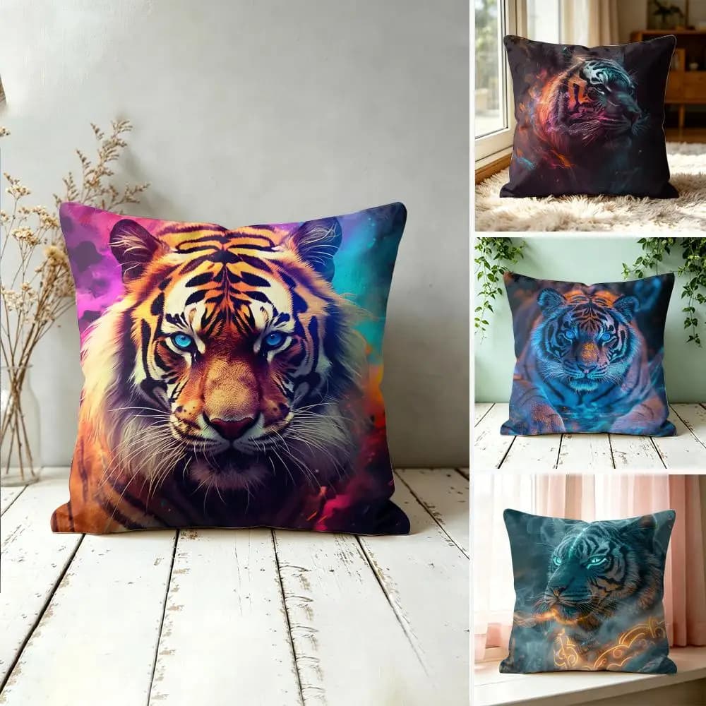 Tiger Animal Print Pattern Cushion Cover Square Pillow Bedroom Sofa Leisure Comfort Living Room Home Decoration 40X40