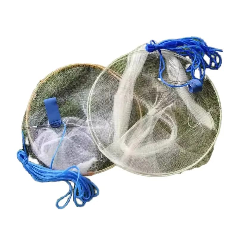 High Strength Nylon Wire Hand Cast Drop Net Foldable Portable Pi Hoop Net for Pier Fishing with Double Knot Type