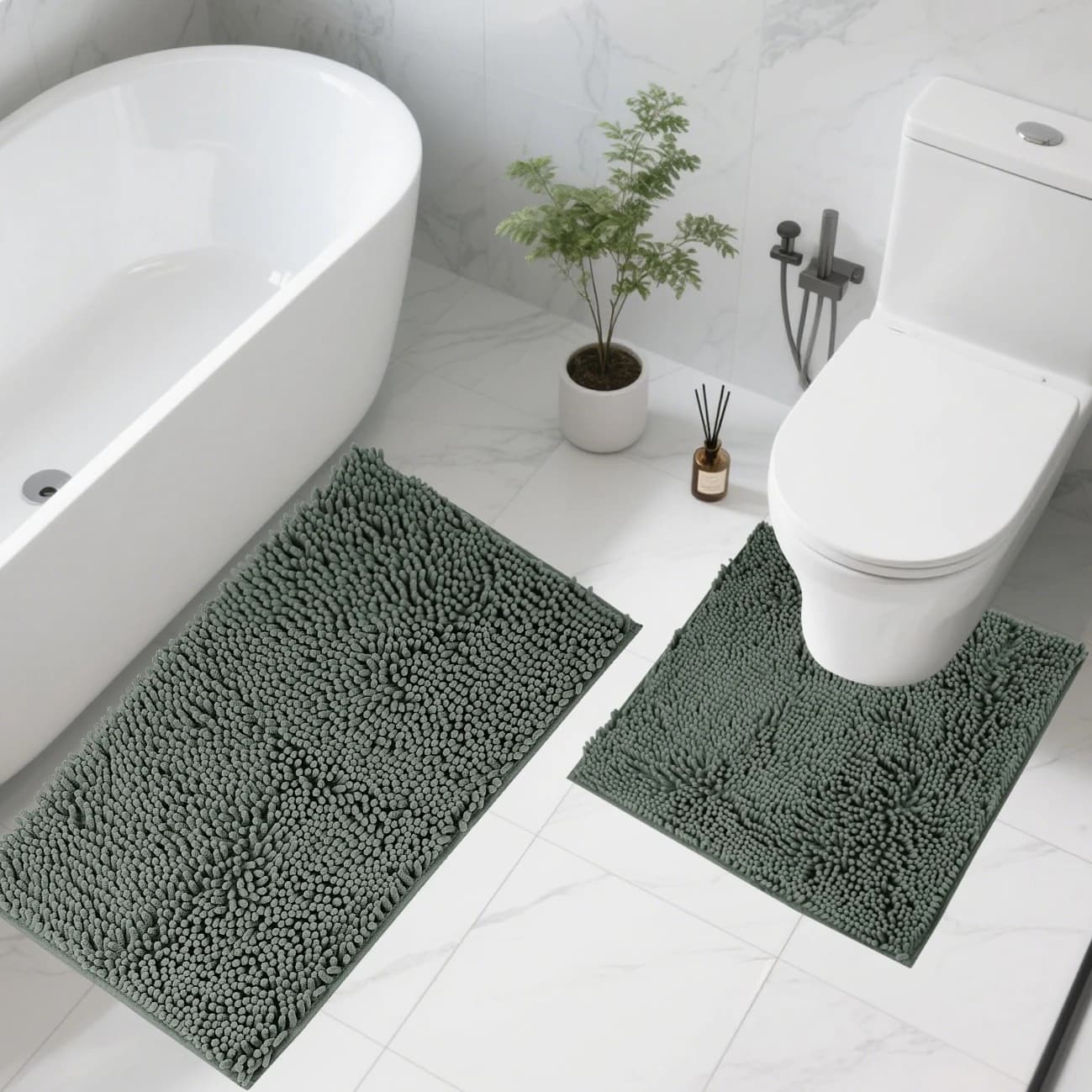 Tappetini da bagno ad anello da 1/2 pezzi per bagno Tappetino da bagno in ciniglia antiscivolo Set tappeti con piedistallo assorbente d'acqua Tappetino da bagno Doccia Tappetino da toilette