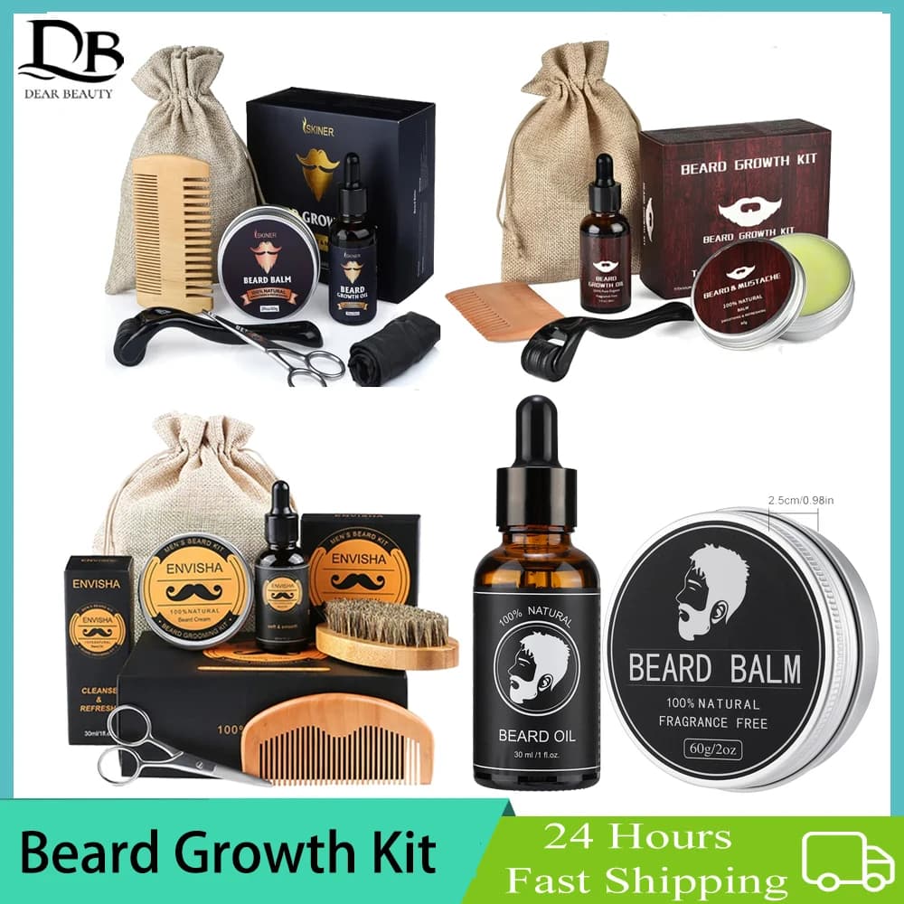 Men's Shaving Growth Kit Balm for Natural Shaving Waist Waist and Oil Moisturizing More Thick Set for Beard Care Roller For Growing Combs for styling Gifts