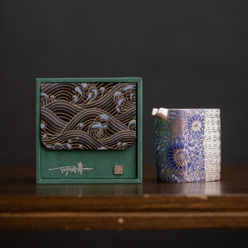 220ML Gilded Silver Sunflowe Ceramic Public Cup Kung Fu Vintage Tea Sea Chinese Teacup Teaware Tea Ceremony Fair Cup Gift Box