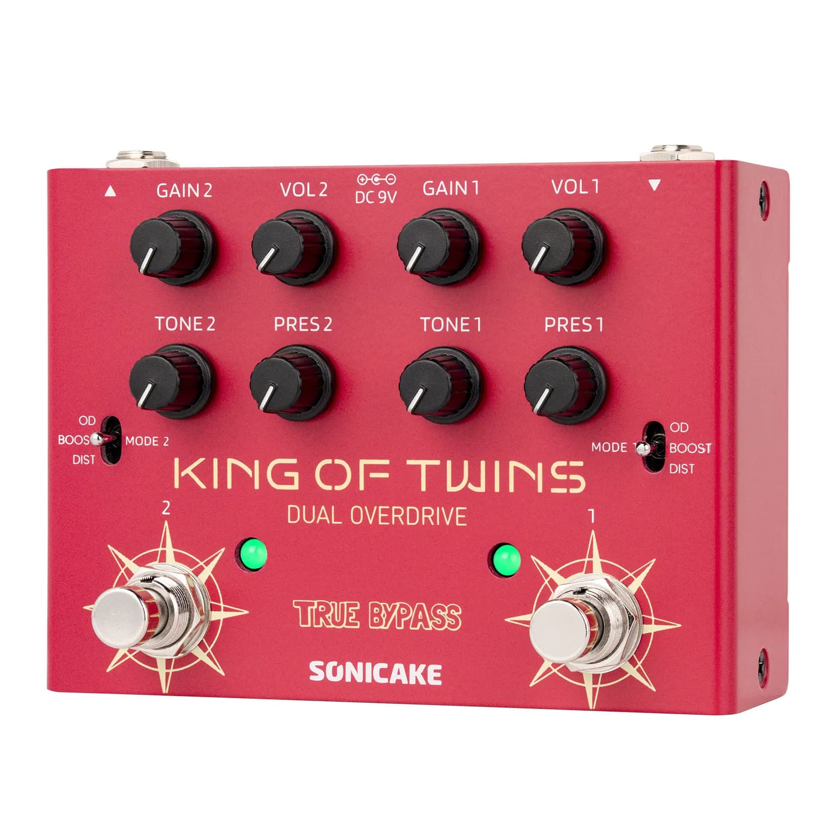 SONICAKE King of Twins 3 Modes Overdrive, Boost, Distortion Guitar Effects Pedal Dual Channel Controls Analog True Bypass QDS-08