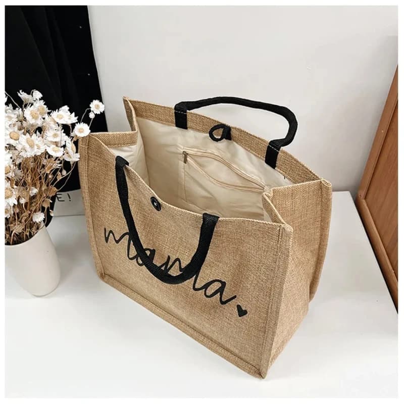 Borsa portaoggetti per pannolini per bambini borsa in lino con stampa di lettere Mama borsa per pannolini per neonati di grande capacità borsa per appendere il passeggino