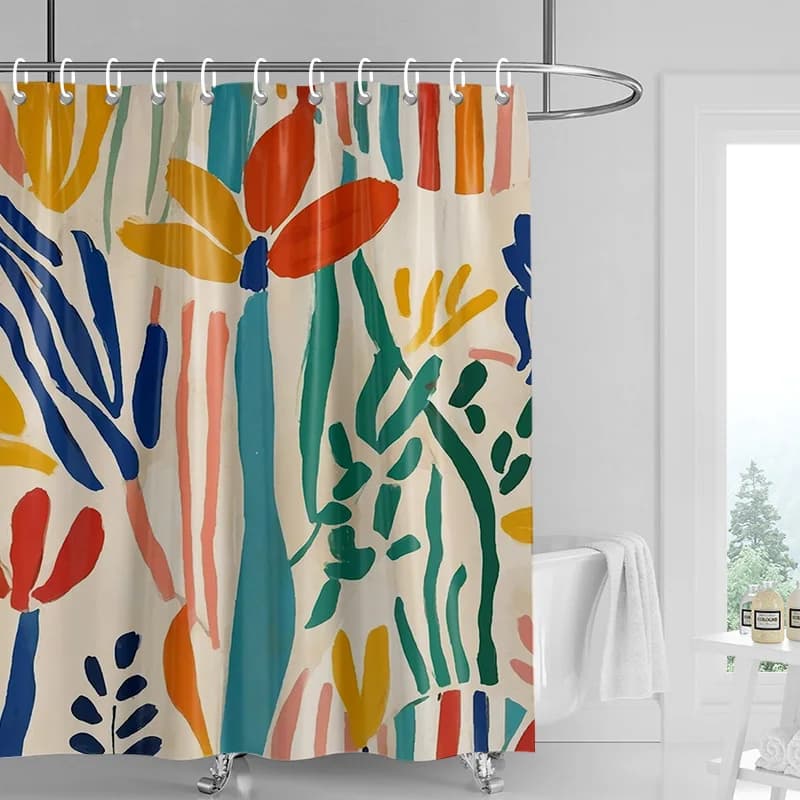 Nordic Style Bathroom Soft Fabric Shower Curtain Abstract Tropical Plant Art Pattern Waterproof Bathroom Decorative Curtain