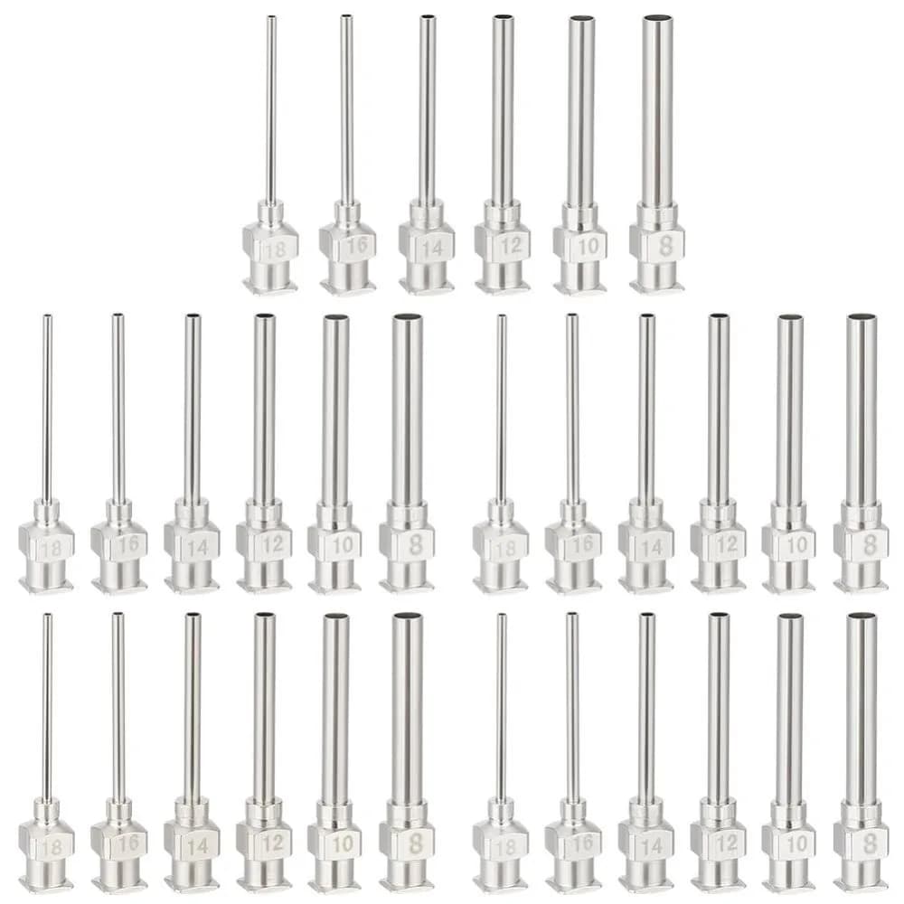 30Pcs 6Styles Stainless Steel Dispensing Needle 8 10 12 14 16 18Ga Blunt Glue Bottle Needle with Luer Lock for Cartridge Alcohol