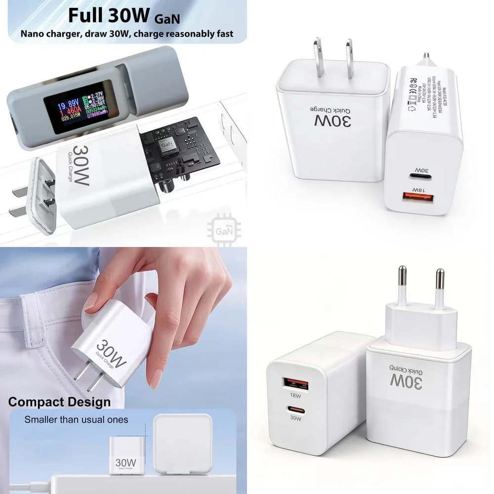 Stable 30W PD Fast Charger Safe Charging EU US Plug Dual Port for iPhone 17 16 15 Pro Max Samsung S26 S25 S24 Xiaomi Huawei