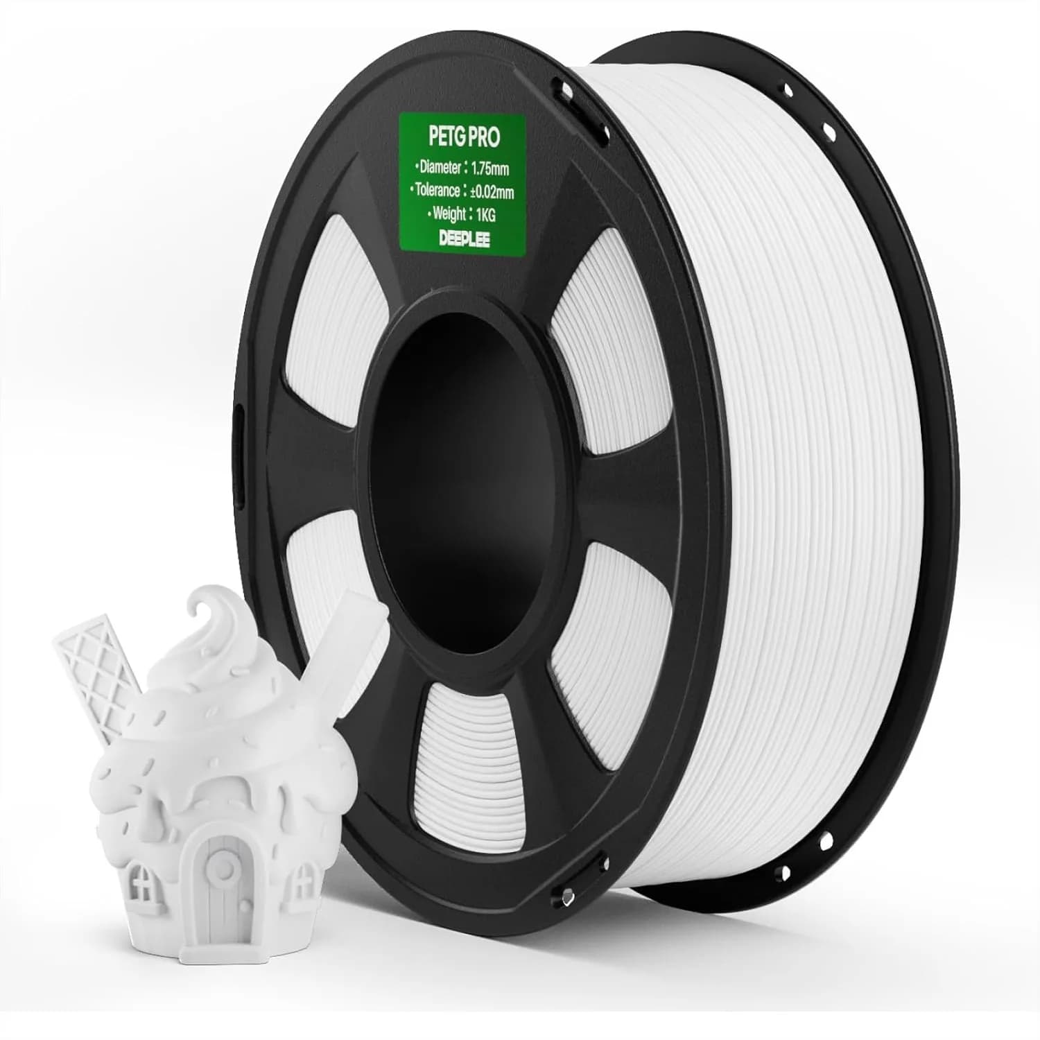 Filamento PETG PRO 1.75mm Bianco 1KG, Resistenza e Resistenza agli Agenti Atmosferici Migliorate per la Maggior Parte delle Stampanti 3D FDM