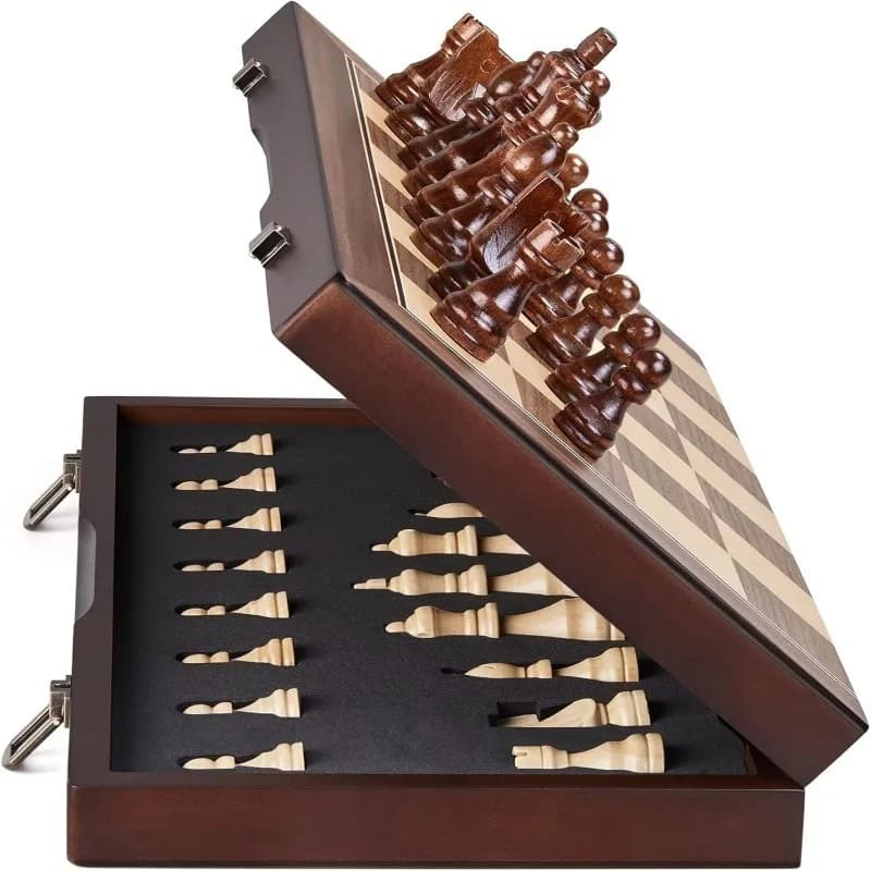【Hot Item】39cm/15" Wooden Chess Set – Foldable Board, Handcrafted Pieces, Storage Slots, Gift Box, For Adults, Beginners & Tourn