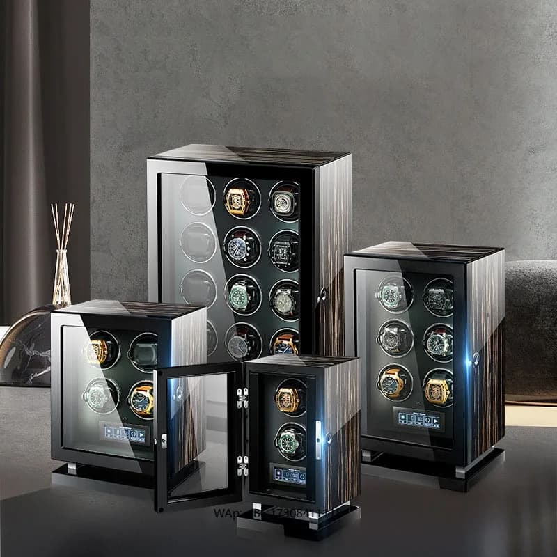 Avvolgitore Automatico Meccanico per Orologi di Lusso, Cassaforte in Legno con Impronta Digitale, Controllo Touch e Retroilluminazione Interna per la Conservazione degli Orologi