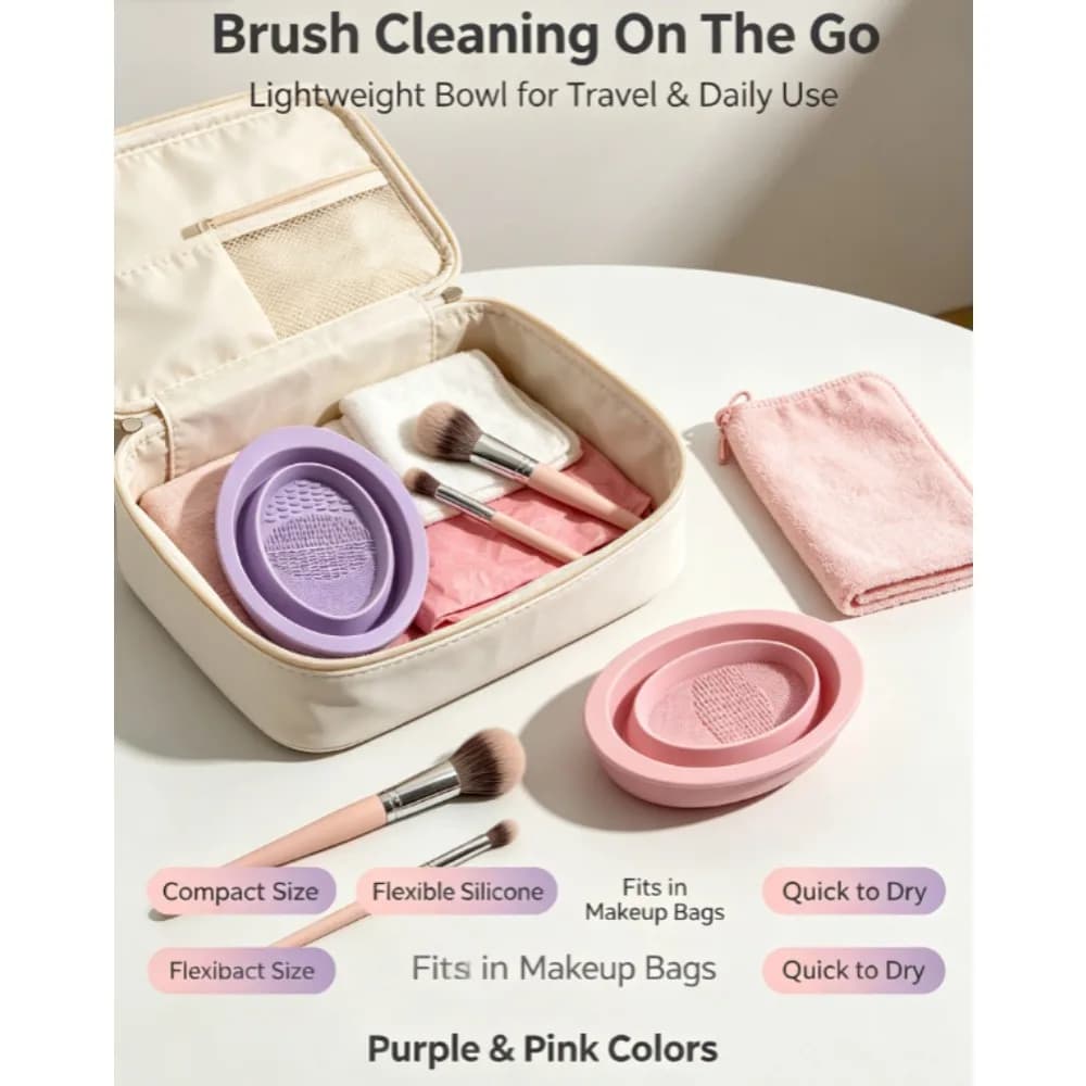 Makeup Brush Cleaning Tool,1pcs Silicone Brush Cleaner Pad Foldable Portable Cleaning Bowl For Makeup Brushes