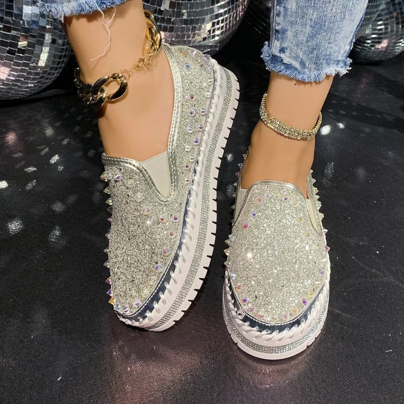 Scarpe da Donna Sportive Casual con Lacci, Punta Tonda, Paillettes, Comode, Antiscivolo, Traspiranti, Multifunzionali
